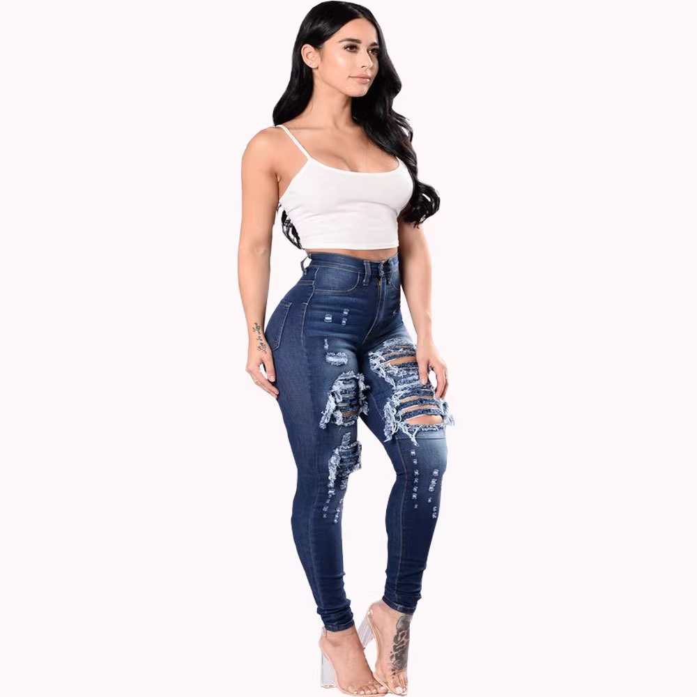 High Waist Distressed Skinny Jeans with Ripped Design for women